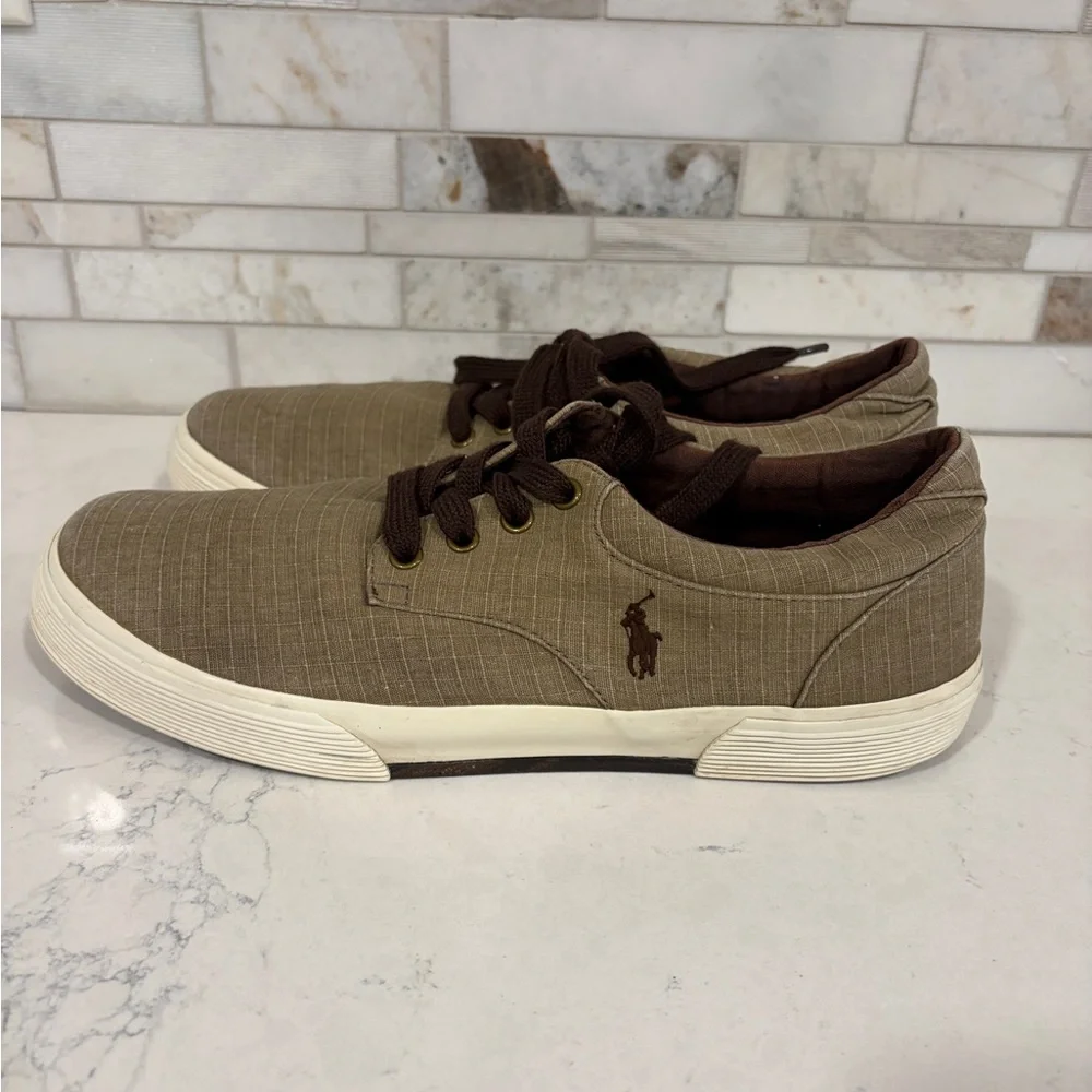 Polo by Ralph Lauren Men's Canvas Brown Tan Sneakers Size 10.5 Padded Insole